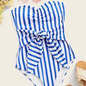 Striped knot front one piece swimwear